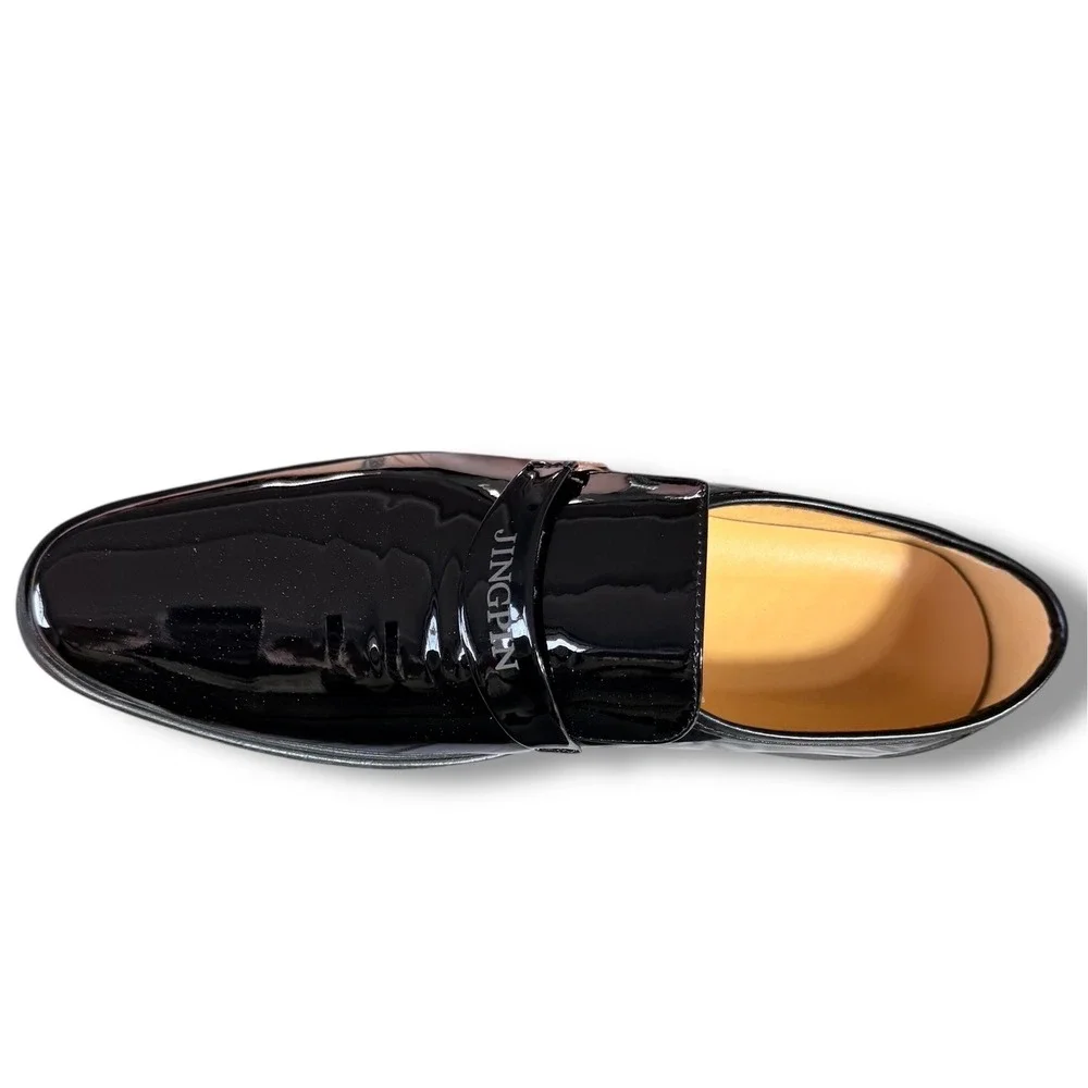 NIB JINGPIN Mens Black Patent Leather Dress Shoes Slip On Loafers Sz 8 US 42 EU